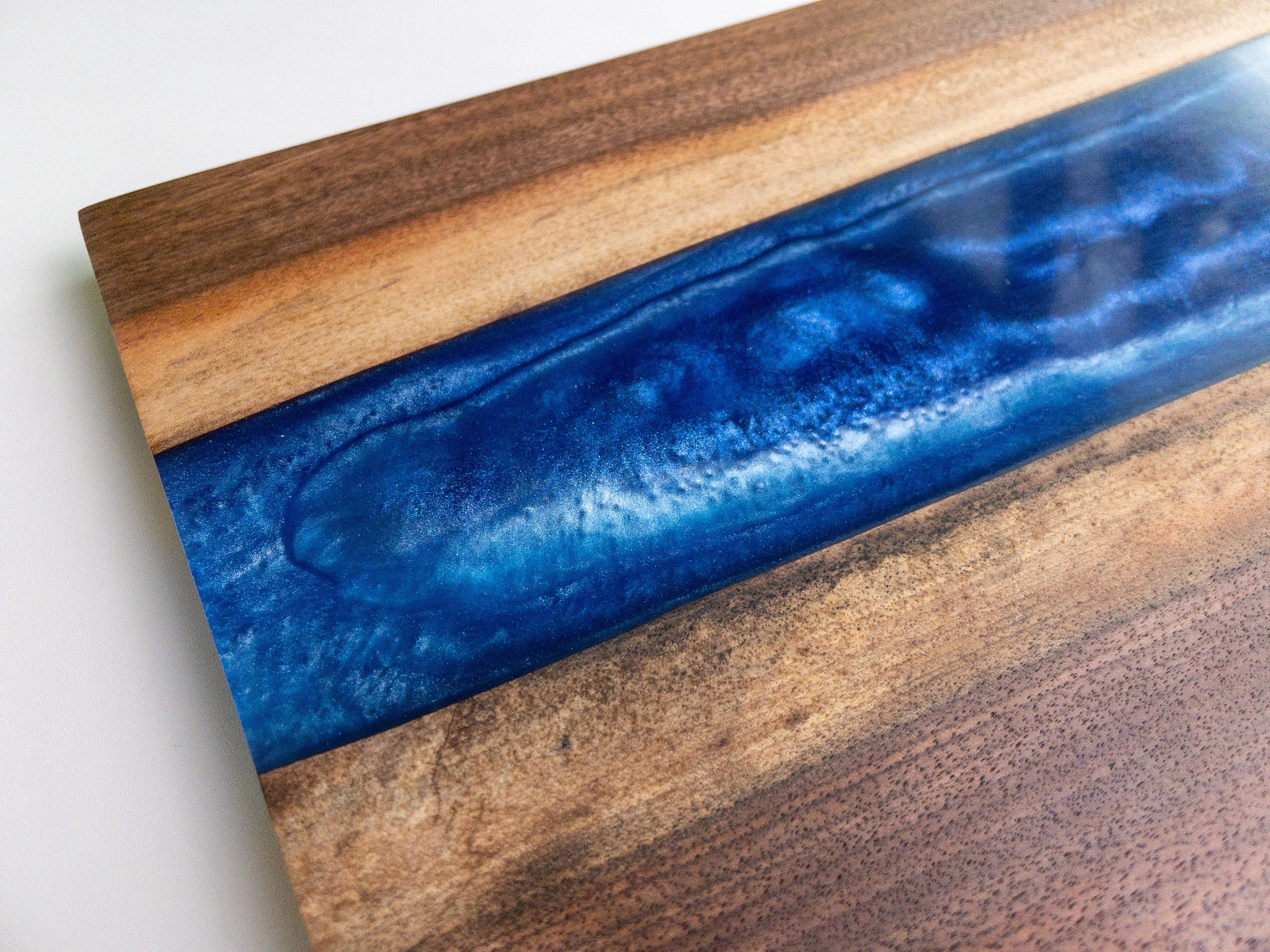 Epoxy Serving Board, Charcuterie Board, Serving tray, epoxy board, store cutting board, walnut serving board, Cheese board, Epoxy River, Blue Sky