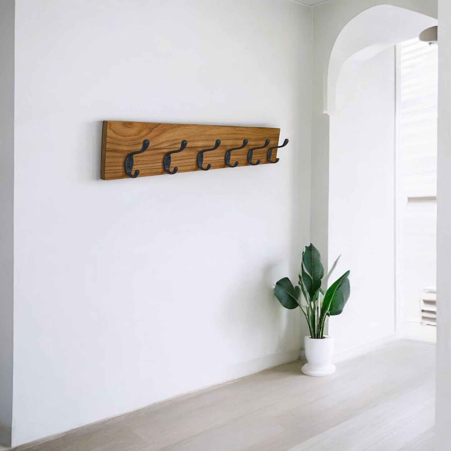 Solid Oak Wood Coat Rack