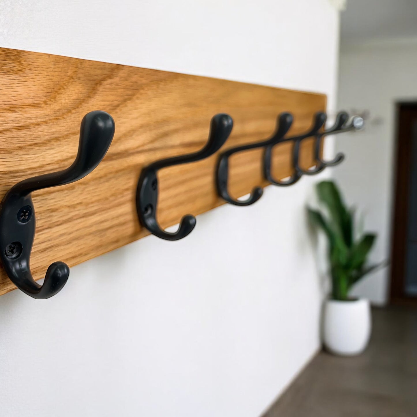 Solid Oak Wood Coat Rack