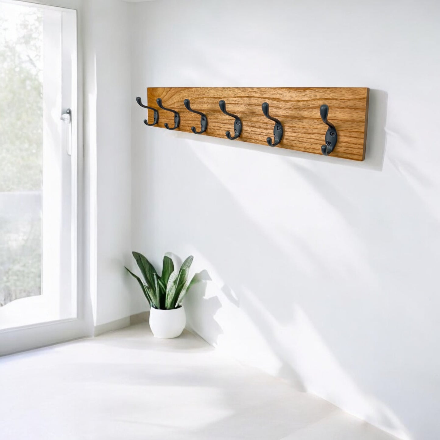 Solid Oak Wood Coat Rack