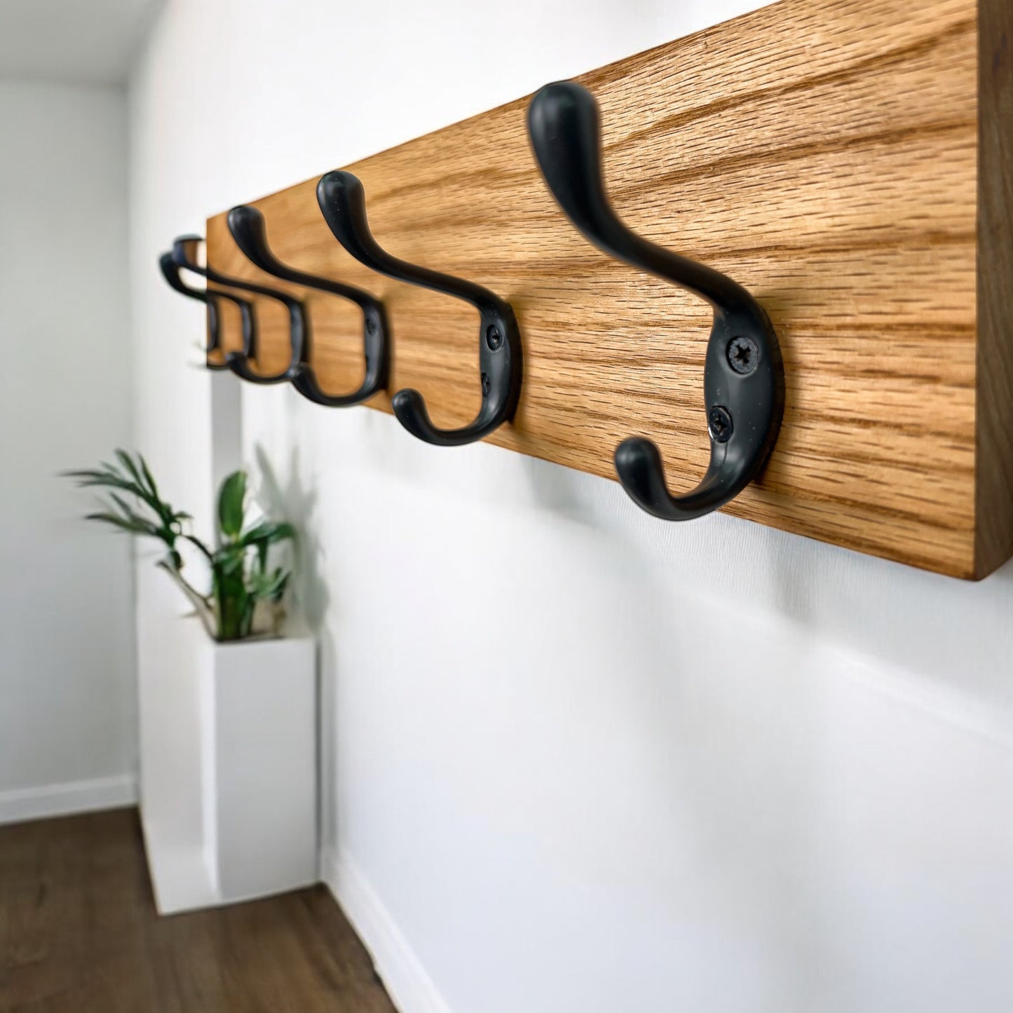 Solid Oak Wood Coat Rack