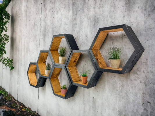 Set of 6 Hexagon Shelves - Two Tone - 3.5" Depth