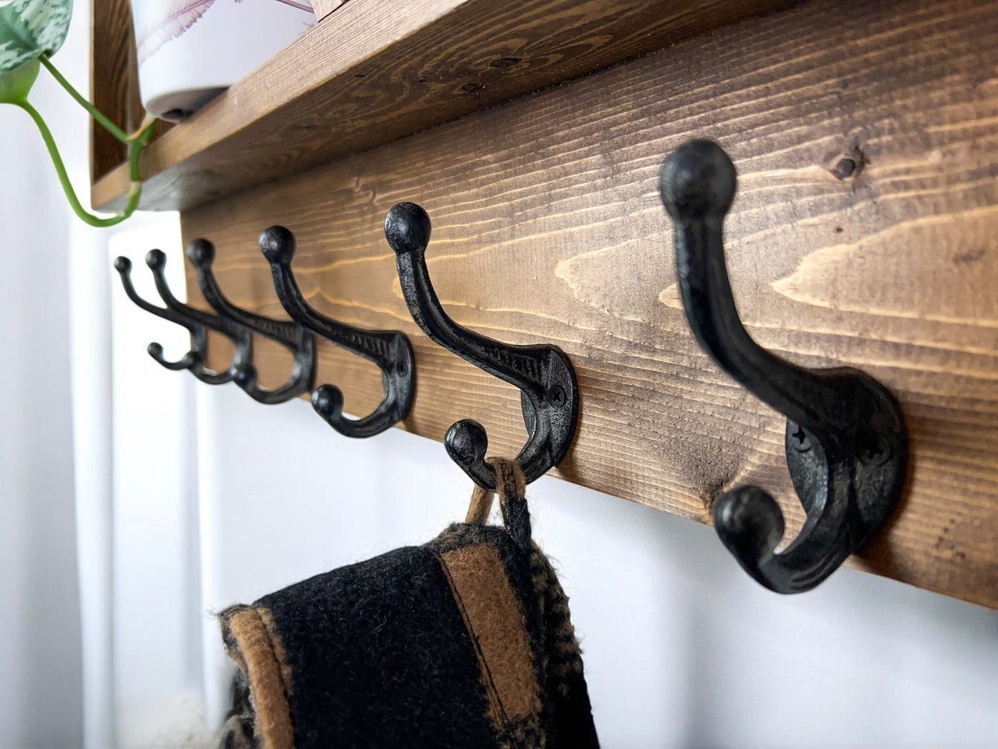 Wood Wall Mounted Coat Rack, Mountain Shelf with Heavy Duty Hooks - 27" x 17"