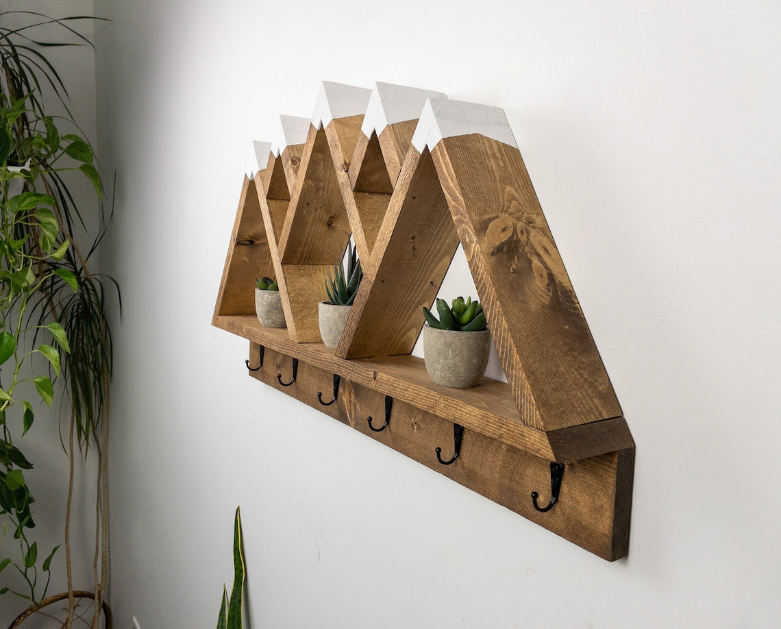 Rustic pine discount shelf with hooks