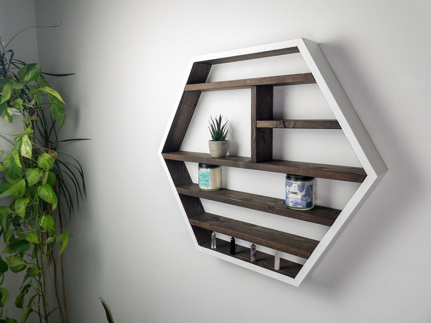 Essential Oil Shelf - Honeycomb Wall Shelf - 28"x 24.2" - Crystal display shelf. Floating hexagon shelf